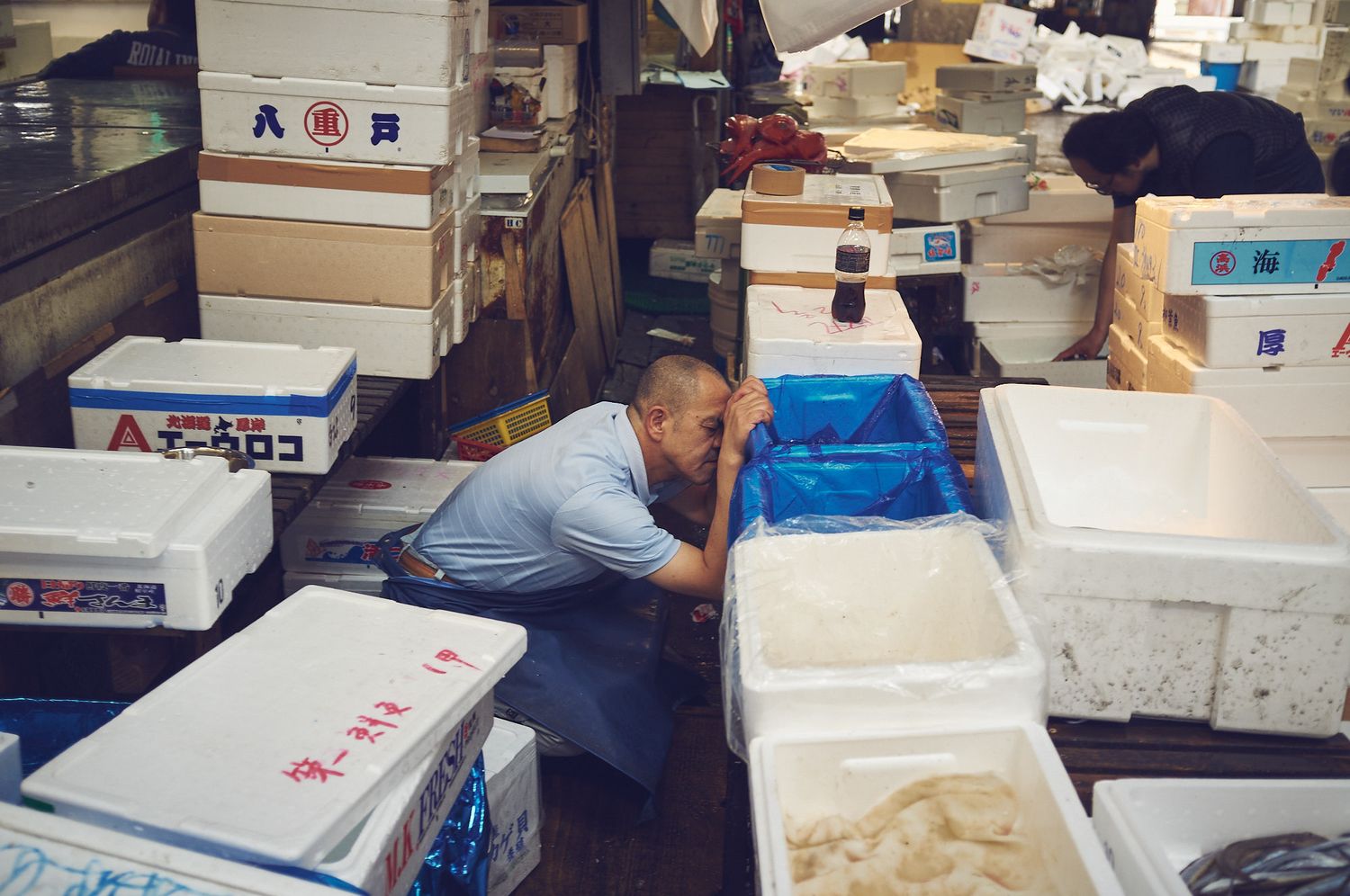 Fischmarkt in Schwarz-Weiß, Japan